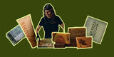 Collage of handmade soap brands and a soapmaker at work, set against a green background with a glowing cutout effect.